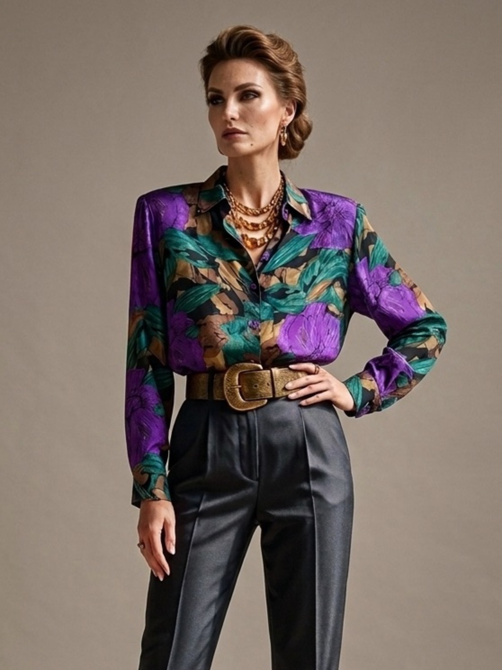 Vintage 80s/90s H.E.R. 100% Silk Floral Button Down Blouse  | S/M